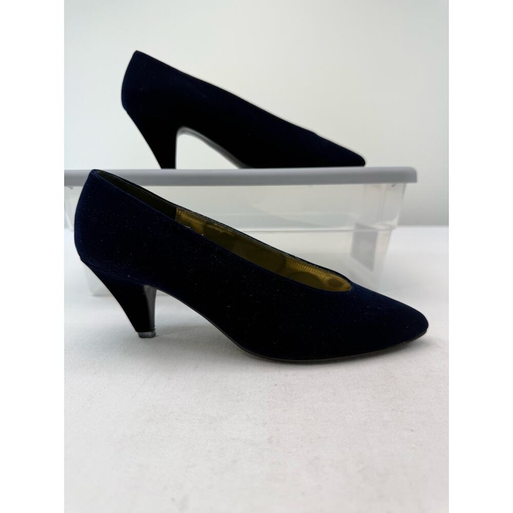 Vintage 80s 90s Nina Royal Sapphire Blue Velvet Pumps Size 7 Event Bridal Formal